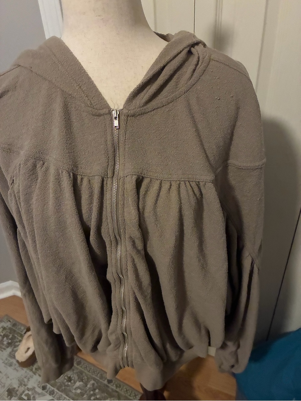 aerie Taupe Zip-Front Hooded Sweatshirt